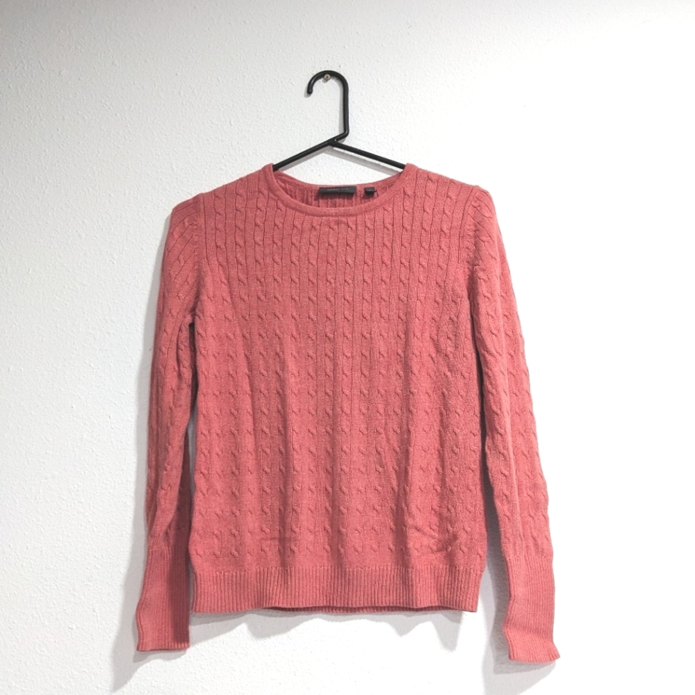 Amber Sun Coral Orange Pink Marbled Cable Knit Long Sleeve Sweater Women's Small